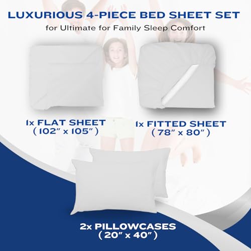 Image of DREAMCARE King Size Sheets Set - 4 pcs Breathable Cooling Sheets - up to 21 inch Extra Deep Pocket King Sheet Set with Side Pockets - Extra Soft 100% Brushed Hypoallergenic Hotel Luxury Bedding White