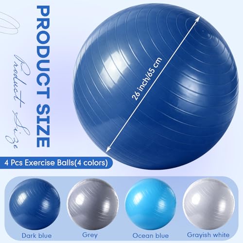 Image of Leyndo 4 Pcs 26 Inch Yoga Exercise Ball Pilates Pregnancy Birthing Fitness Ball with Quick Pump Anti Burst for Improved Posture, Balance, Yoga, Pilates, Training