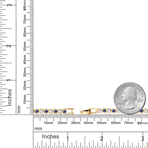 Gem Stone King 14K Gold Plated 3MM Simulated Blue Sapphire and Sparkling White Cubic Zirconia Tennis Bracelet for Women | 4.50 Cttw | Size 7 Inch | Choice of Color3