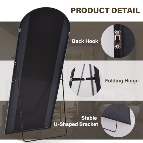 86"x40" Arched Full Length Mirror Floor Mirrors with Aluminum Alloy Frame Free-Standing Wall Mounted Floor Mirrors or Large Dressing Mirror, Black Mirror Full Length
