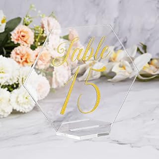20 Pcs Acrylic Table Numbers with Stands Hexagon Clear Place Cards Seating Stable Chart Sign for Wedding Reception Dinner Birthday Party Event Reusable Table Decorations (4*4.6inch)
