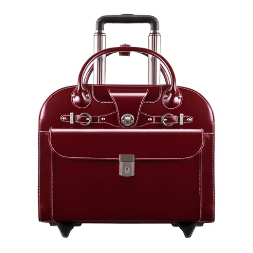 McKlein, L Series, EDGEBROOK, Top Grain Cowhide Leather, 15" Leather Wheeled Ladies' Laptop Briefcase, Red (96316)