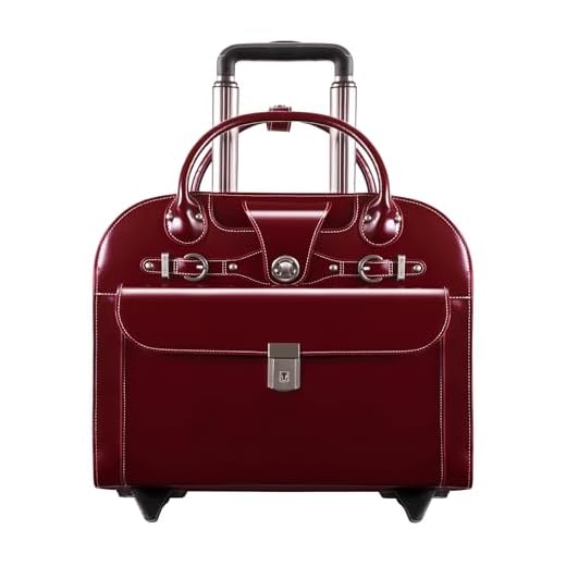 McKlein, L Series, EDGEBROOK, Top Grain Cowhide Leather, 15" Leather Wheeled Ladies' Laptop Briefcase, Red (96316)