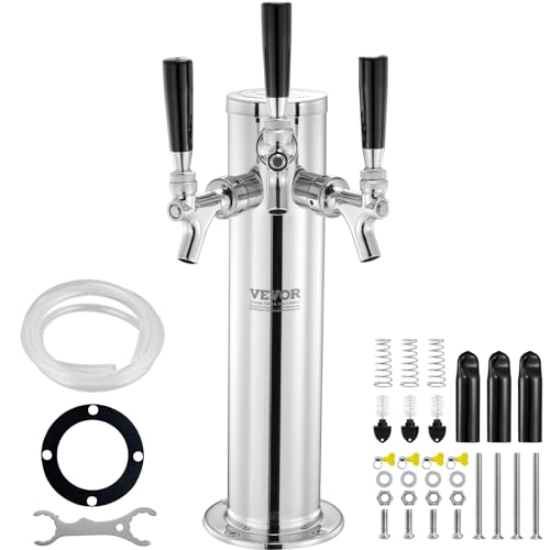 VEVOR - Dispensador de torre de cerveza con triple grifo, torre de cerveza de barril de acero inoxidable, kit de torre Kegerator con tubo premontado y vástagos de grifo de cierre...