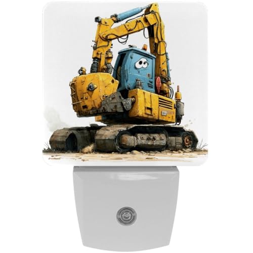 Image of NEWzone Cartoon Excavator Night Light [2 Pack], Plug in Wall Led Night Lights Decor for Boys Girls Room, Dusk to Dawn Sensor Wall Lamp for Stairway /Bedroom /Kitchen /Nursery Room