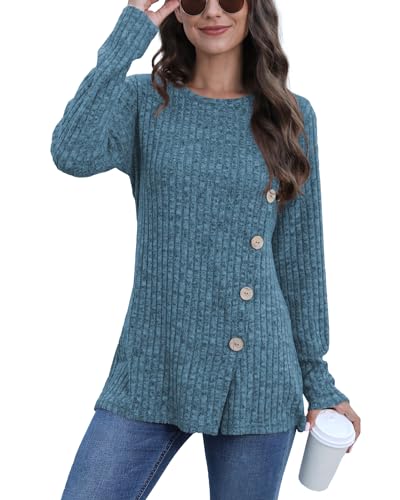 Image of JomeDesign Long Sleeve Shirts for Women Crew Neck Lightweight Sweater Loose Casual Tunic Tops