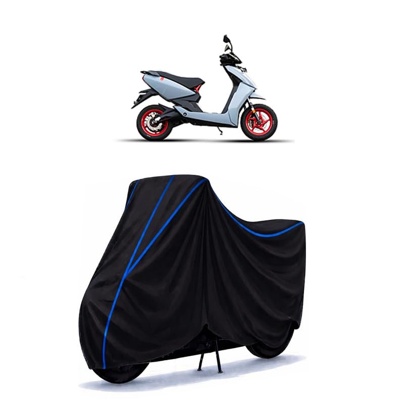 Image of Scooty Cover Water Resistant for Simple Energy One | Universal Scooter & Bike Cover | Heavy Duty UV Dust, Rain & Scratch Protection | Elastic Fit All Weather Indoor Outdoor | Black with Blue Piping