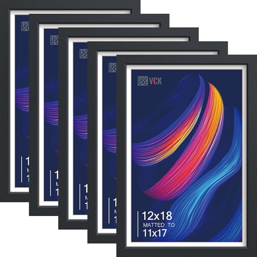 Image of VCK 12x18 Frame 5 Pack, Black Wood, 11x17 Mat, Glass, for Poster Prints