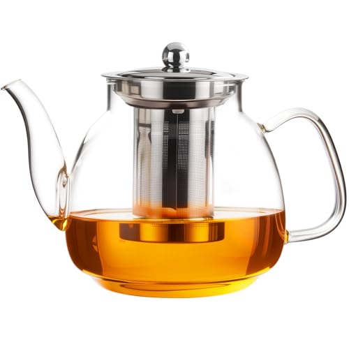 Image of PARACITY Glass Teapot Stovetop 50 OZ /1500ml, Tea pot with Removable 18 /8 Stainless Steel Infuser, Borosilicate Clear Tea Kettle, Teapot Blooming and Loose Leaf Tea Maker Tea Brewer for Camping, Travel