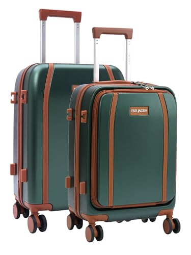 Image of FUR JADEN The Wayfarer Polycarbonate Travel Luggage Suitcase with 8 StealthTech Silent Shock Absorbing Wheels, TSA Lock & Aviation Grade Telescopic Trolley (Forest Green, TechPro Set)