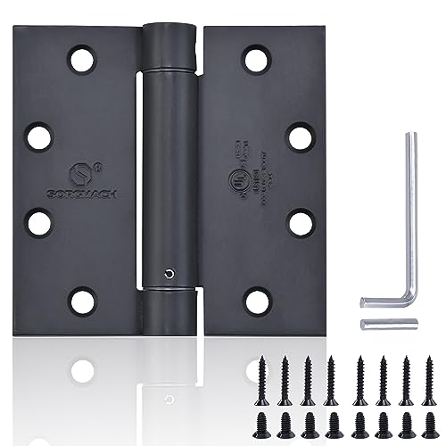 Sorgmach Self Closing Door Hinge 4-1/2 Inch Matte Black Auto Close Hinge Adjustable 4 ½"X 4 ½ Inch Spring Hinges Door Closer Hinge Square Corner Commercial Auto Self-Closing Hinge 3 Pieces cover