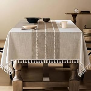 Rustic Cotton Linen Table Cloth Rectangle Table Cloths 60×84 Inch Brown, Farmhouse Style Heavy Weight Contrast Neutral Tablecloth, Water Resistant Burlap Tablecloths