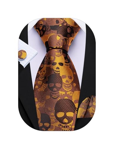Image of Barry.Wang Man Tie Sets Skull Ties Animal Extra Long Necktie Silk Woven Handkerchief Cufflinks Festival Party Gift