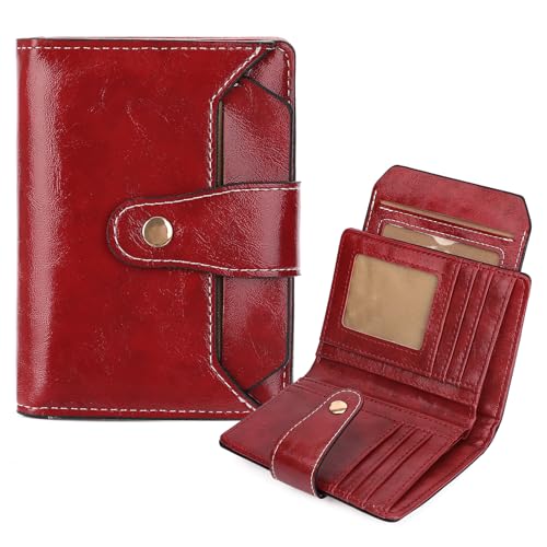 Image of Small Wallet Women RFID Blocking Bifold Wallets Vegan Leather Card Holder with ID Window Zip Pocket