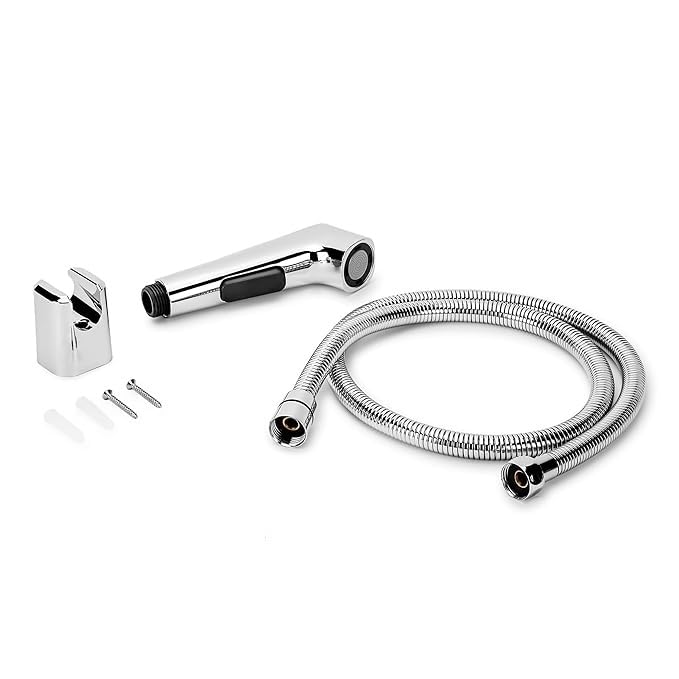 Image of Orvos Health Faucet, Modern Squeeze Button, ABS Outer Body with Brass pin, with 1 to 1.2 Meter extendable SS 304 Shower Hose and wall Hook, Jet Spray for high end Luxury Toilets