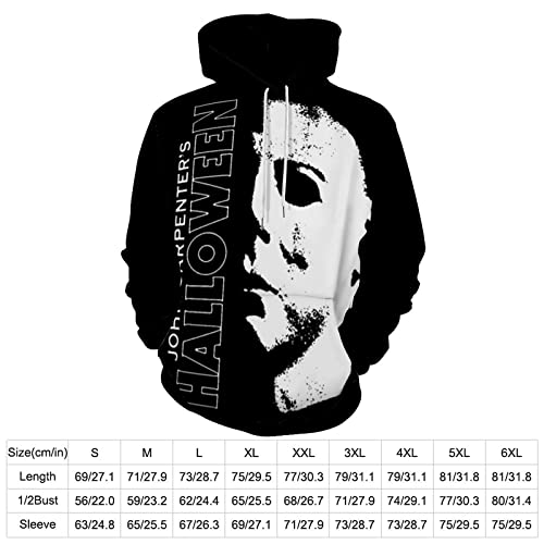 ZHANGXM Fashion All-Print Pullover Halloween Michael Myers 3D Printing Hoodie Sweatshirts Adult Men and Womens Casual Streetwear 2XL2
