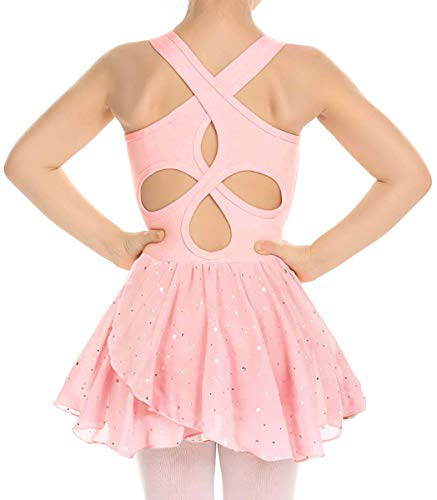 Dance Leotards for Girls Sleeveless Gentle Pink Ballet Dance Dress with Sparkly Tutu Skirt 4 5 Years Teens Simple Ballet Unitard