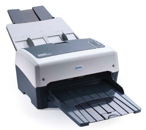 Avision AV 320D2+ A3 Document Scanner with document feeder and output tray extended.