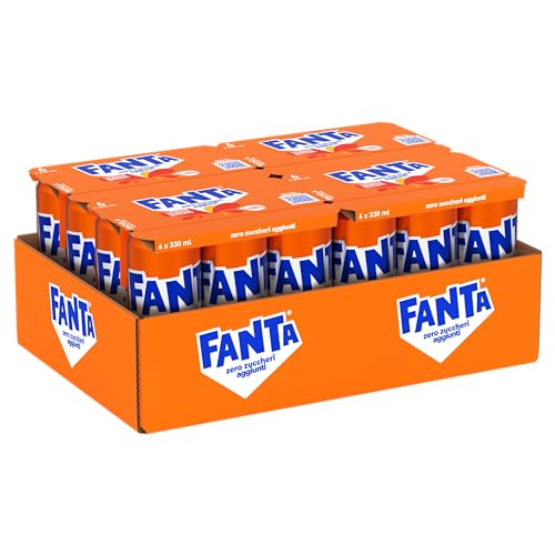 Fanta Zero Zuccheri Gusto Arancia, con Succo di Arance Italiane, Senza Zuccheri Aggiunti e Conservanti, Lattina 100% riciclabile, Gusto Rinfrescante - 24 lattine da 330 ml