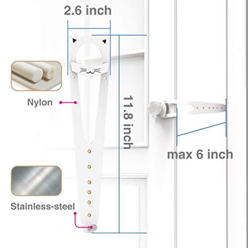 Hmyl Easy Adjustable Cat Door Holder Latch, Extra Easy Way For Dog Proof Litter Box For Cats, Hold Door Open Seven Size From 1.5" Up To 6", No Pinch Tail Design, White, 2 Packs #TOP6