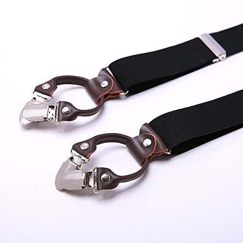 KANGDAI Bretelles Homme Larges 6 clips Brace Men Y Retour Suspensions ajustables ¨¦lastiques et durables Clips en m¨¦tal fort (Noir) - Image 5