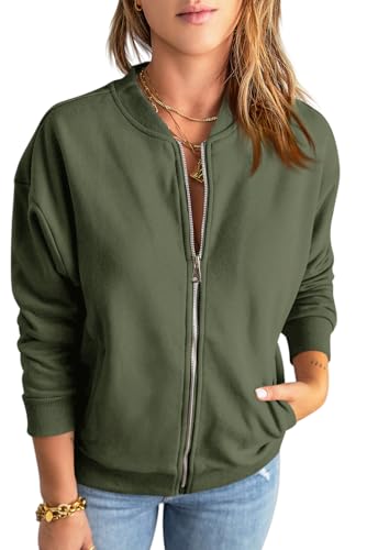 GeGekoko Womens Zip Up Sweatshirts Jackets Long Sleeve Casual Loose Outwear with Pockets Army Green