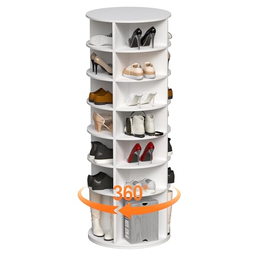Image of Multi Layer Cylindrical Rotating Shoe Rack Tower,Free Standing 360 Spinning Storage Organizer,Can Store Approximately 30 Pairs of Shoes,Space-Saving Design (7-Tier-1)
