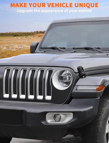 Image of Savadicar 9-Piece Silver Front Grill & Headlight Trim Cover Set for Jeep Wrangler JL JLU 4xe & Gladiator JT 2018-2023 - Exterior Decorative Upgrade Accessories