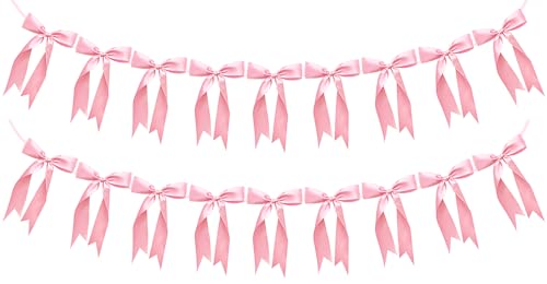 Image of 2pcs Bow Garland Banner Ribbon Bow Party Decorations for Baby Shower Decor Tying The Knot Girls Bow Coquette Birthday Party Decoration (Pink)