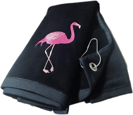 Pink Flamingo Golf Towel, Absorbent Water%100 Turkish Cotton Golf Towel for Golf Bags with Clip Golf Bag Towels Golf Accessories for Men Women, Great Gift for Golf Fan, 11X18 inch (12, Black)