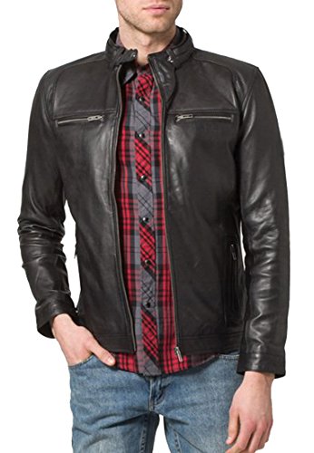 Kingdom Leather Men's Genuine Cow Leather Jacket Slim Fit Moto
