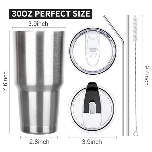 FristChoice 30 oz Tumbler with Lids and Straws Double Wall Insulated Tumbler Cup,Stainless Steel Leak-proof Thermal Coffee Tumbler Powder Coated Travel Mug for Cold and Hot Beverages,Silver