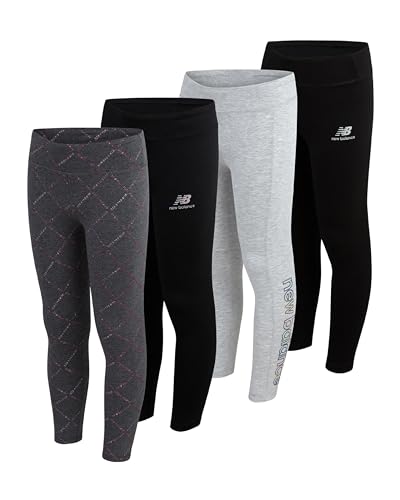 New Balance Active Girls Leggings - 4 Pack Girls Athletic Leggings Yoga Pants Running Workout Kids Dance Tights (7-16)