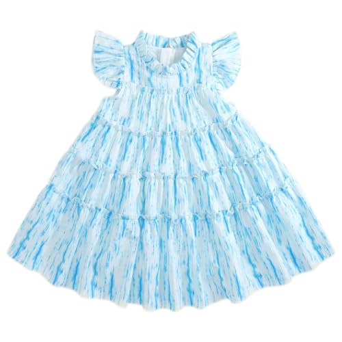 Toddler Summer Princess Party Dress Little Girls Ruffle Sleeve Tiered Sundress Kids Flowy Swing Midi Dresses