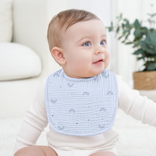 Image of Bearmoss Baby Bibs for Drooling and Teething 100% Cotton Muslin Bibs for Baby Boy & Girl,Adjustable, Ultra Absorbent,8 Pack