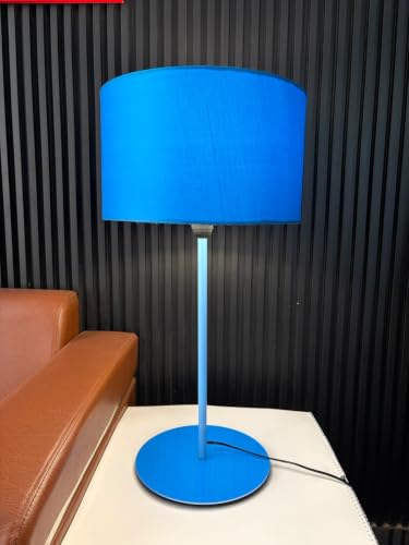 Image of Table Lamp with Fabric Shade, 2 Feet Height , Blue, 55 cm, Metal Base