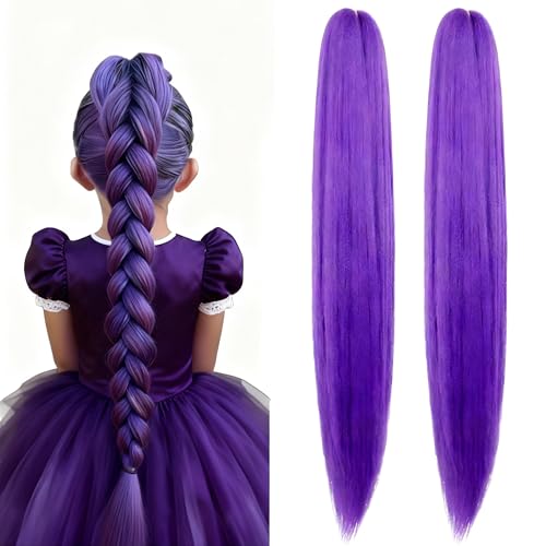 Lila Haare Zum Einflechten 2 Stück Synthetische Lila Perücke Perücken Zubehör für Zöpfe Lang Perücke Wig Hair Braids Extensions für Kinder Cosplay Carnival Halloween Anime Kostüm