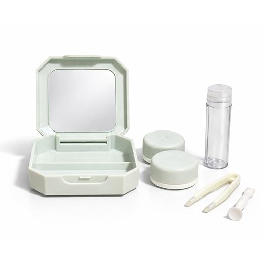 Kit Estojo para Lentes de Contato com Espelho, Porta-Lentes, Pinça, Ventosa Aplicadora e Frasco para Solução, Compacto para Viagem