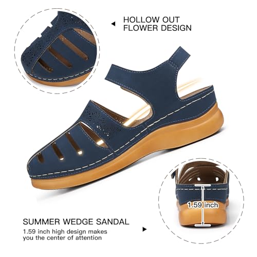 Image of SHIBEVER Wedge Sandals for Women Comfortable Closed Toe Dressy Summer Shoes | Comforta for 40% Enhanced Arch Support Fisherman - No Ankle Rubs for All-day Commutes Lightweight Casual Outdoor Shoes