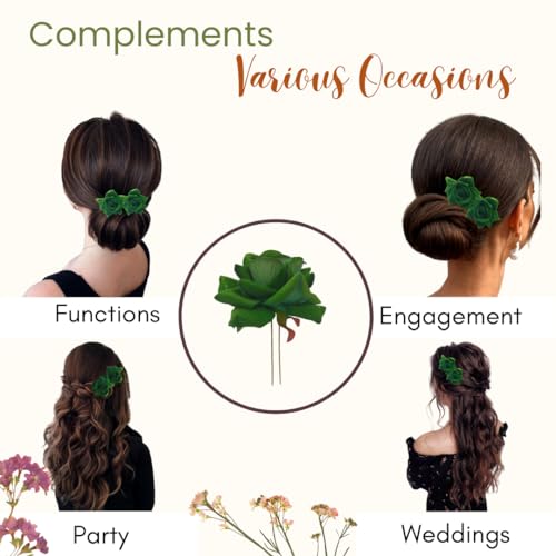 Image of Hair Flare Artificial Plastic & Metal Rose Flower with An Abundance of Petals Design Hairpin /Hair Clip /Judabun | Bridal Hair Accessories, Wedding, Festival for Women & Girls - 2700, Set of 2