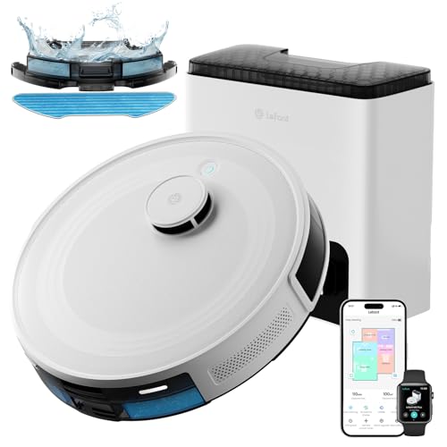 LEFANT M2 Plus Robot Aspirador y Fregasuelos, 6000Pa con Estación de Vaciado Automático, Navegación Láser con Mapeo, Evitación de Obstáculos PSD, 140min Autonomía, Ideal para Pelos de Mascotas