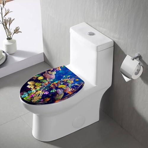 Elongated Toilet Seat Tropical Fish Resin Toilet Seat with Quietly Close Quick Release Hinges Decorative Toilet Seat with Cover Easy to Clean and Install - Image 2