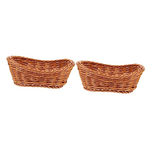 GRIRIW 2pcs Woven Basket Oval Fruit Baskets Practical Food Basket Oval Rattan Basket Tray Basket for Fruit Tray for Coffee Table Wicker Food Basket Tray Key Bowl Multi Light Brown Plastic