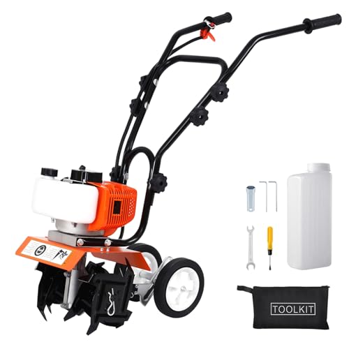 H-YEEU Motoazada de gasolina de 52 cc – Cultivador de jardín ligero de 2 tiempos con motor de 1,9 kW – Fresa de jardín fácil de arrancar