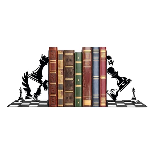 Ecqizer Chess Decorative Bookends Office Bookshelf Decoration,Chess King and Queen Decorative Chess Decorative Statues Sculpture, Black