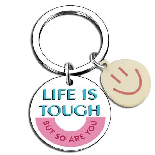 Ibiwe Cancer Awareness Keychain Breast Cancer Survivor Gifts for Woman Life Is Tough But So Are You Keyring Inspirational Gifts