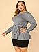 Agnes Orinda Women's Plus Size Peplum Tops Belted Tie Houndstooth Blouse Work Office Long Sleeve Tunic Shirts 3X Black
