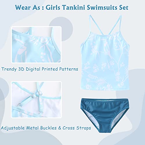 Image of Girls 3 Piece Swimsuits Set Long Sleeve Rash Guard Tankini Bathing Suits for Girls Beach Swimwear Set 3-16 Years
