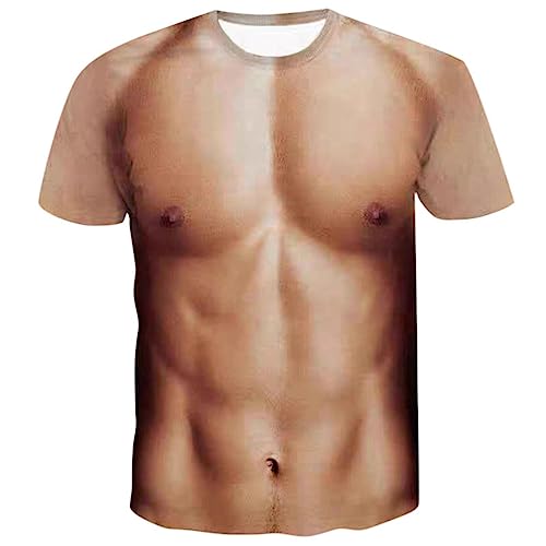 Unisex T-Shirt 3D Druck Tee Shirt Muskel Kostüm Herren Sixpack Shirt Karneval Kostüm Sommer Beiläufige Grafik Rundhals Kurzen Ärmeln Tops Muskel T-Shirt 3D Drucken Lustig Fasching Kostüm