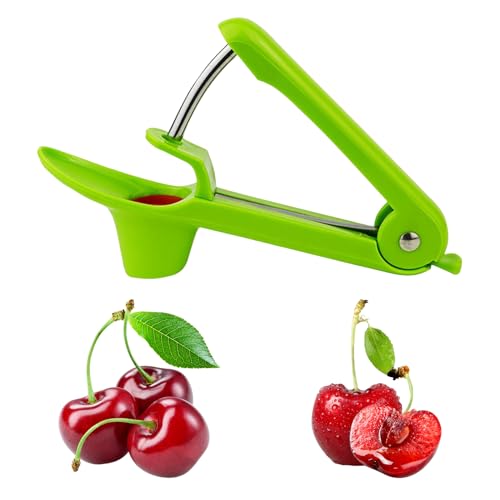 Deshuesador de Cerezas,Acero Inoxidable con Base de Silicona - Ideal para Mermeladas y Repostería -Multifuncional Fácil Limpieza Bonito Uso Seguro,Adecuado para deshuesar cerezas en la cocina (Verde)